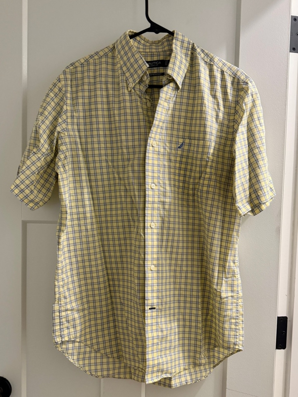 Nautica Yellow and Blue Plaid Short-Sleeve Button-Down Shirt